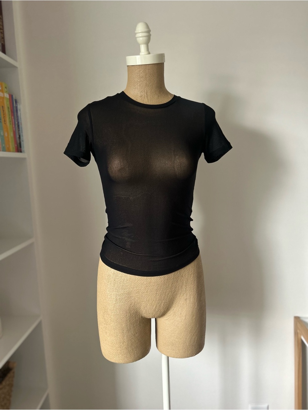 Second Skin Overalls Black Sheer Short-Sleeve Crewneck Tee